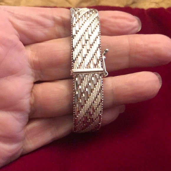 Vintage IBB Sterling Silver Wide Woven Bracelet - Picture 11 of 15